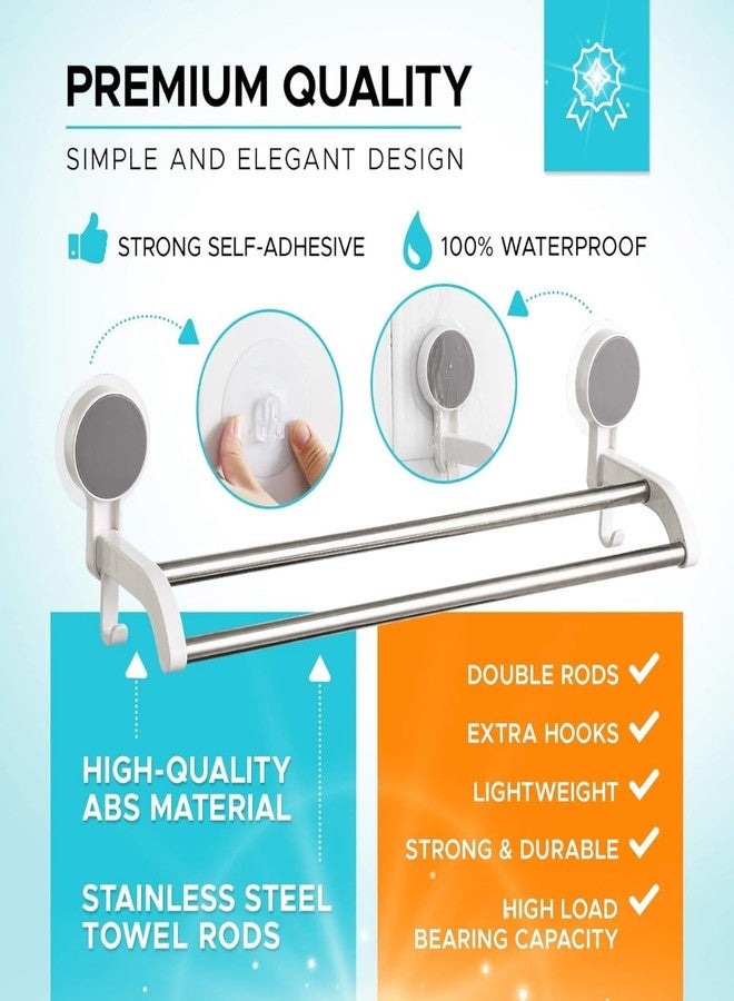 Leawall Self-Adhesive Double Towel Bar for Bathroom No Drill Wall Mounted Towel Rack with Stainless Steel Rods & Plastic Holders bathroom organiser without drill for Bathroom, Kitchen(10.5 Inch) - Image 3